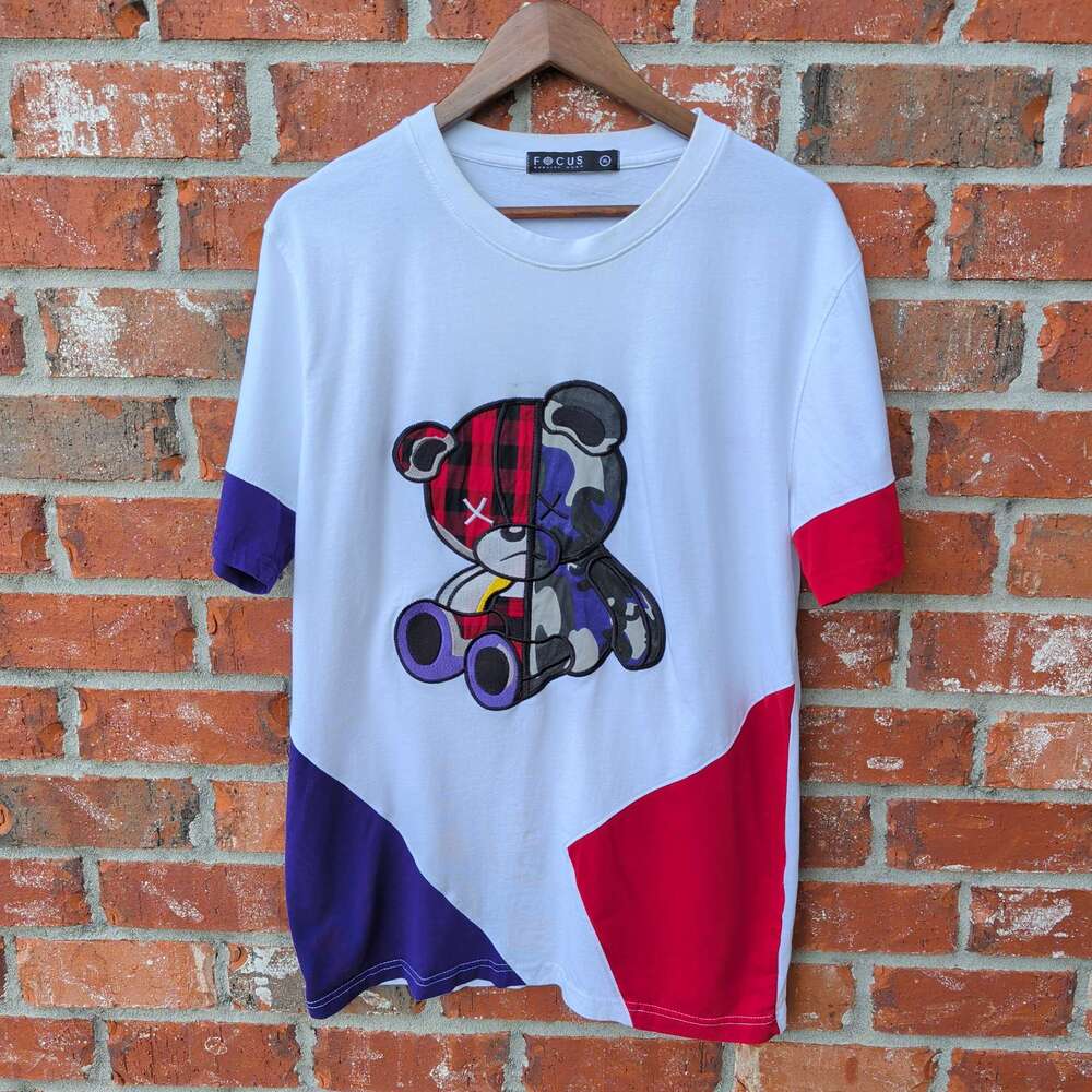 Focus Quality Wear Colorblock Teddy Bear Tee Mens XL White Red Purple Streetwear